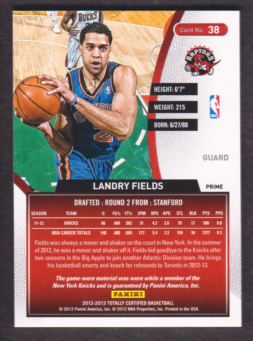 2012-13 Totally Certified Red Materials Prime #38 Landry Fields back image