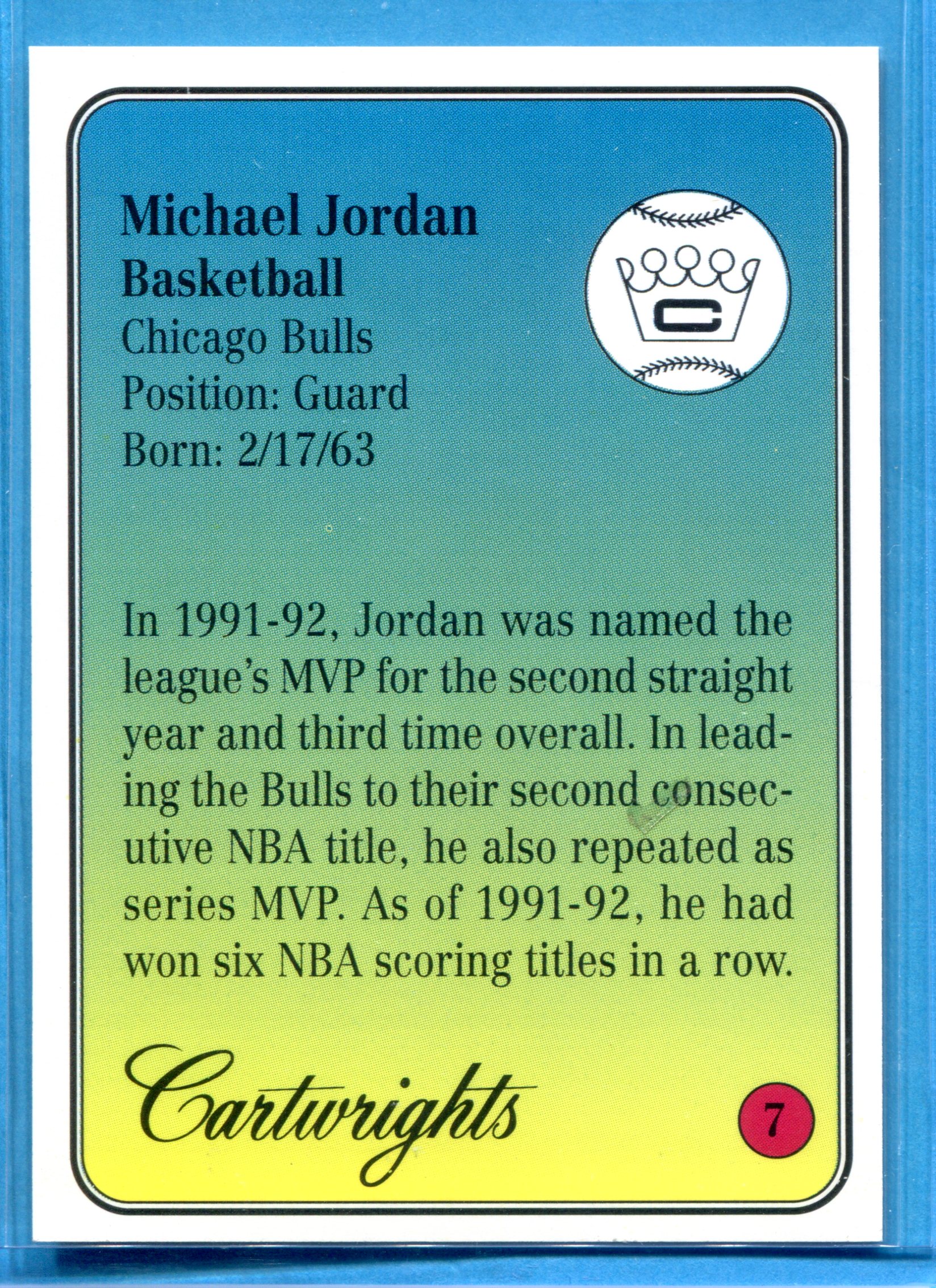1993 Cartwright's Gold Card #7 Michael Jordan back image