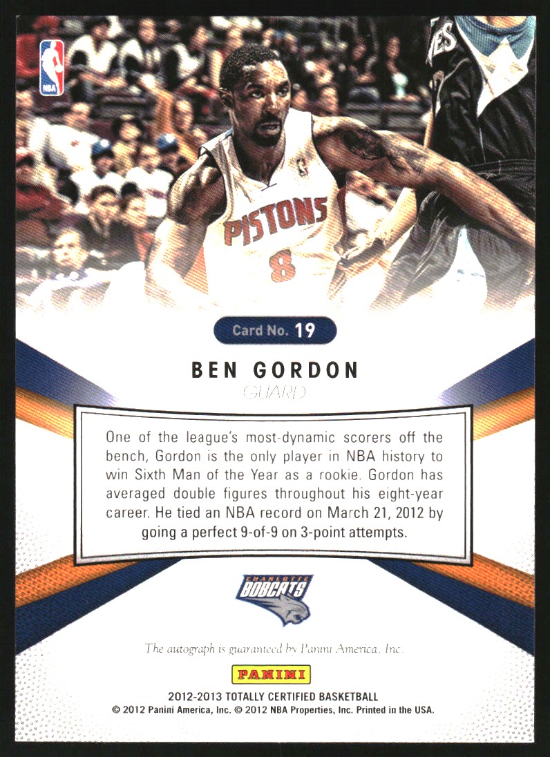 2012-13 Totally Certified Blue Autographs #19 Ben Gordon