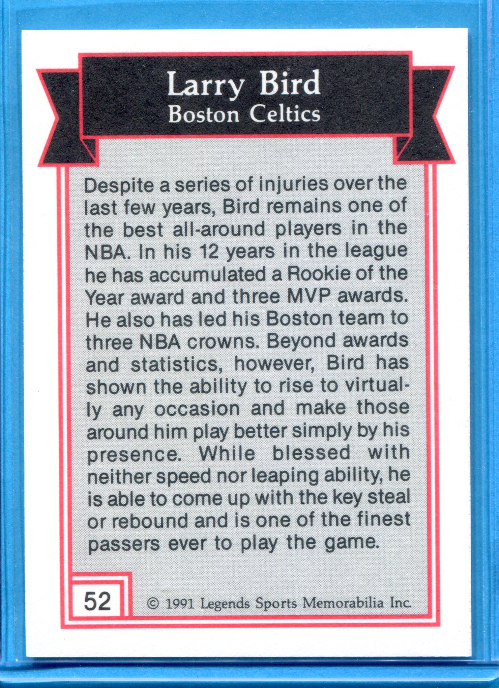 1991 Legends Silver Foil Card #52 Larry Bird back image