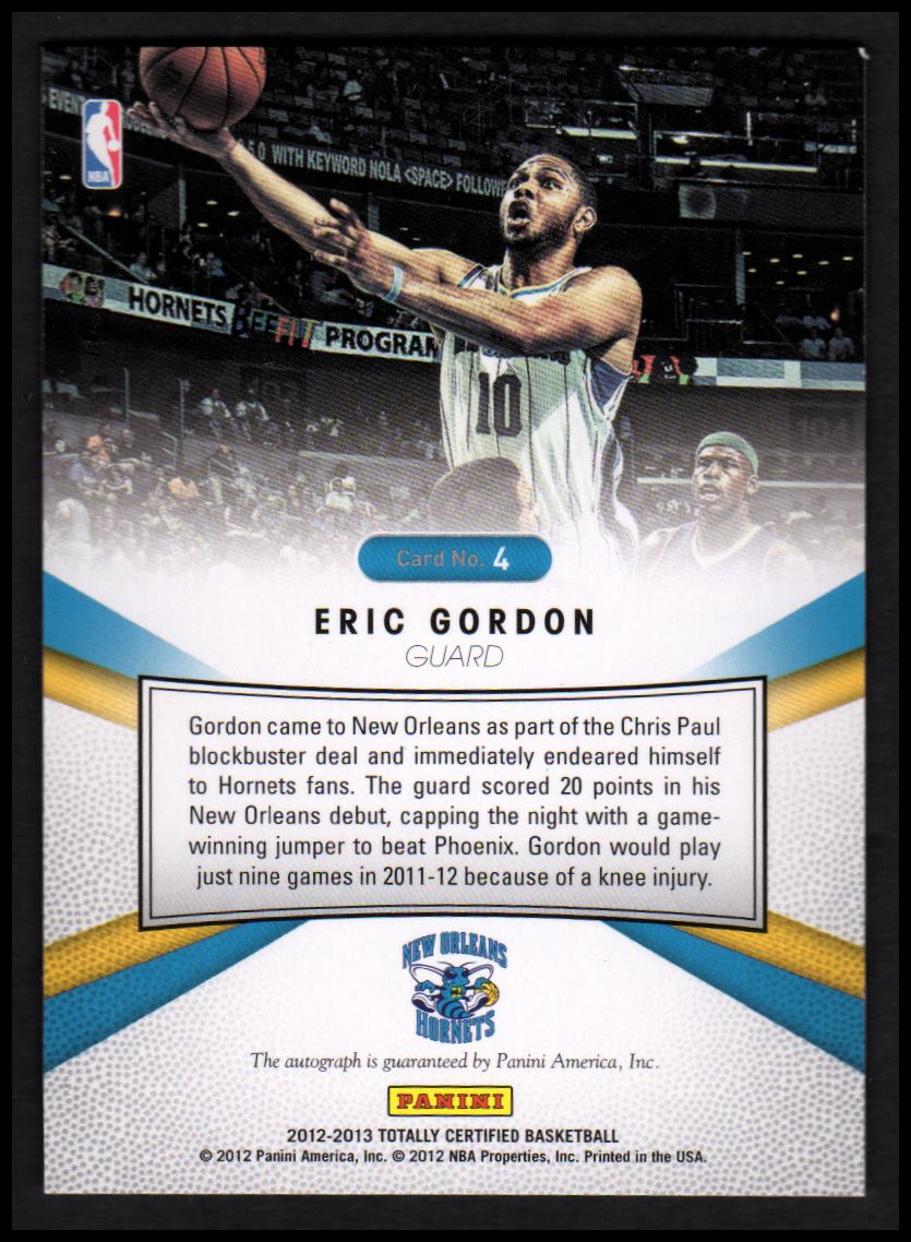 2012-13 Totally Certified Autographs #4 Eric Gordon/49 back image