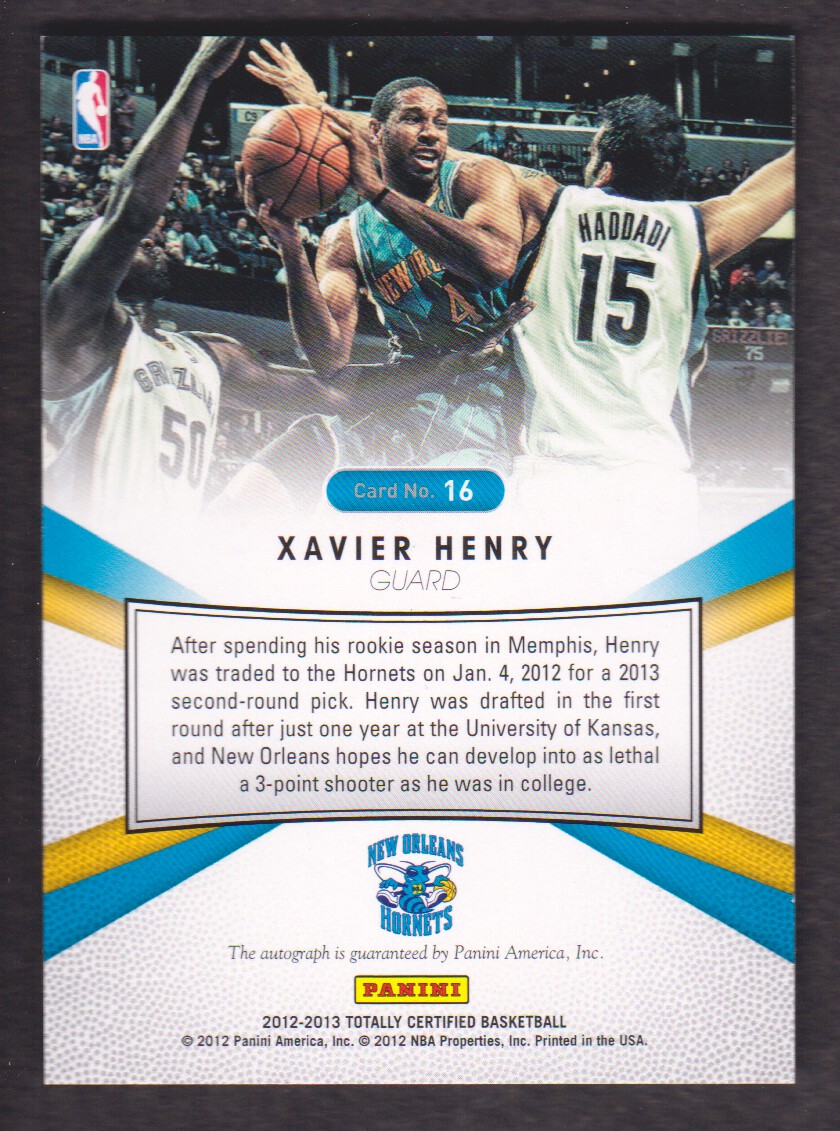 2012-13 Totally Certified Autographs #16 Xavier Henry/49 back image