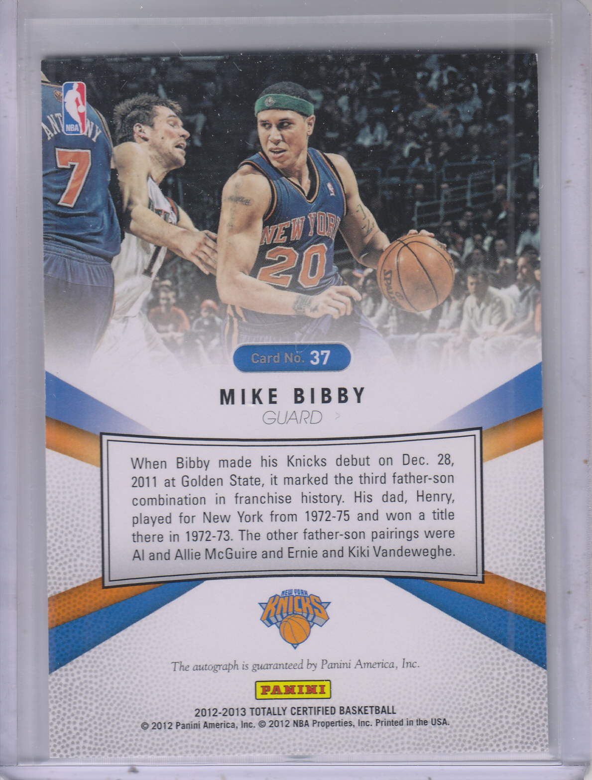 2012-13 Totally Certified Autographs #37 Mike Bibby/49 back image