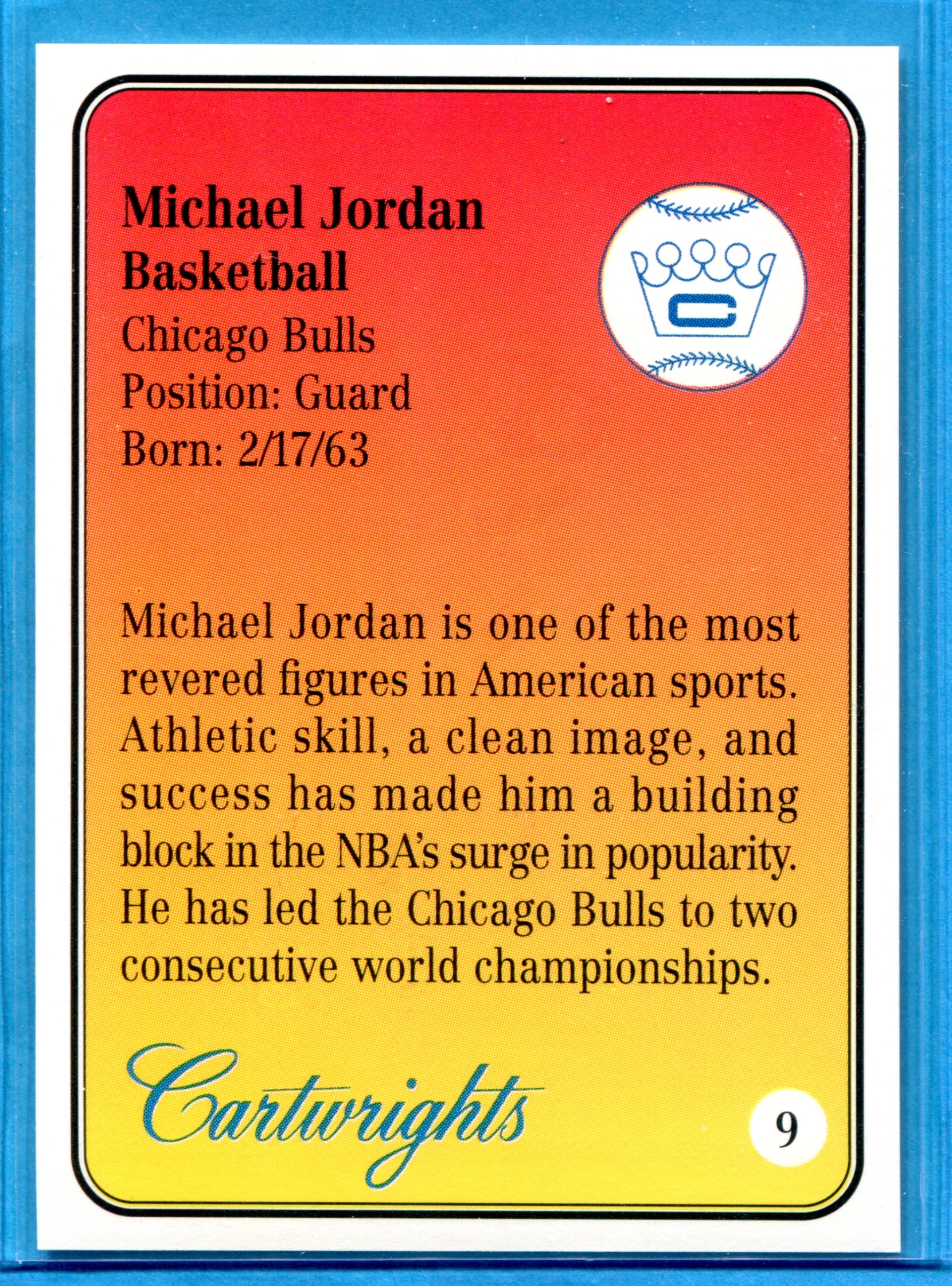 1992 Cartwright's Gold Foil Card #9 Michael Jordan back image