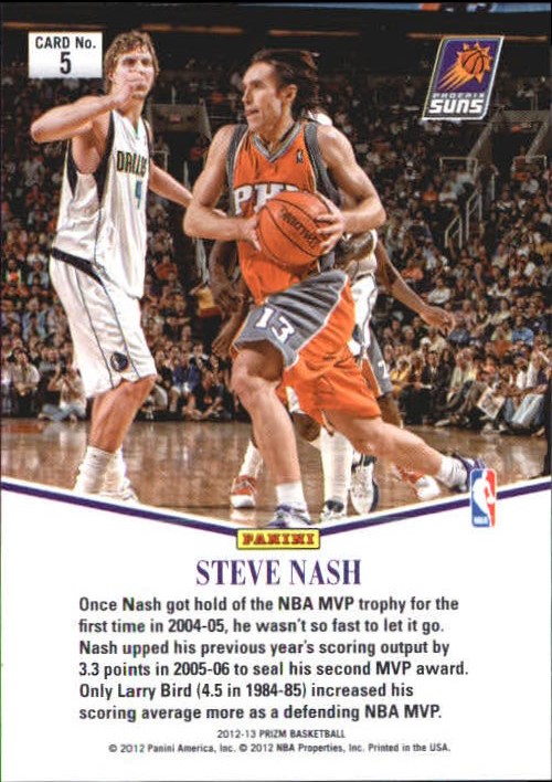 2012-13 Panini Prizm Most Valuable Players #5 Steve Nash back image