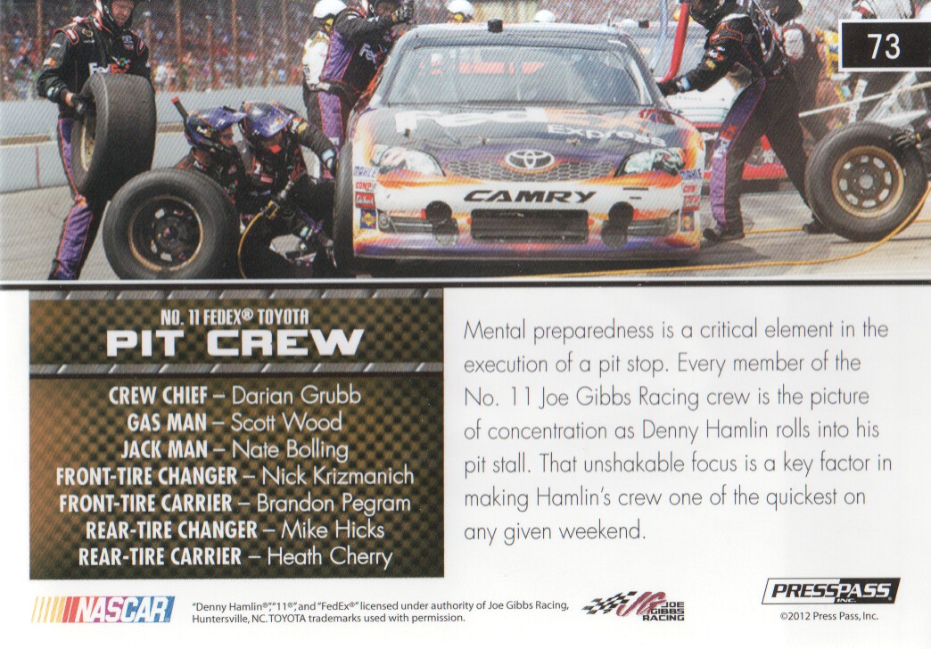 2013 Press Pass #73 Denny Hamlin's Car back image