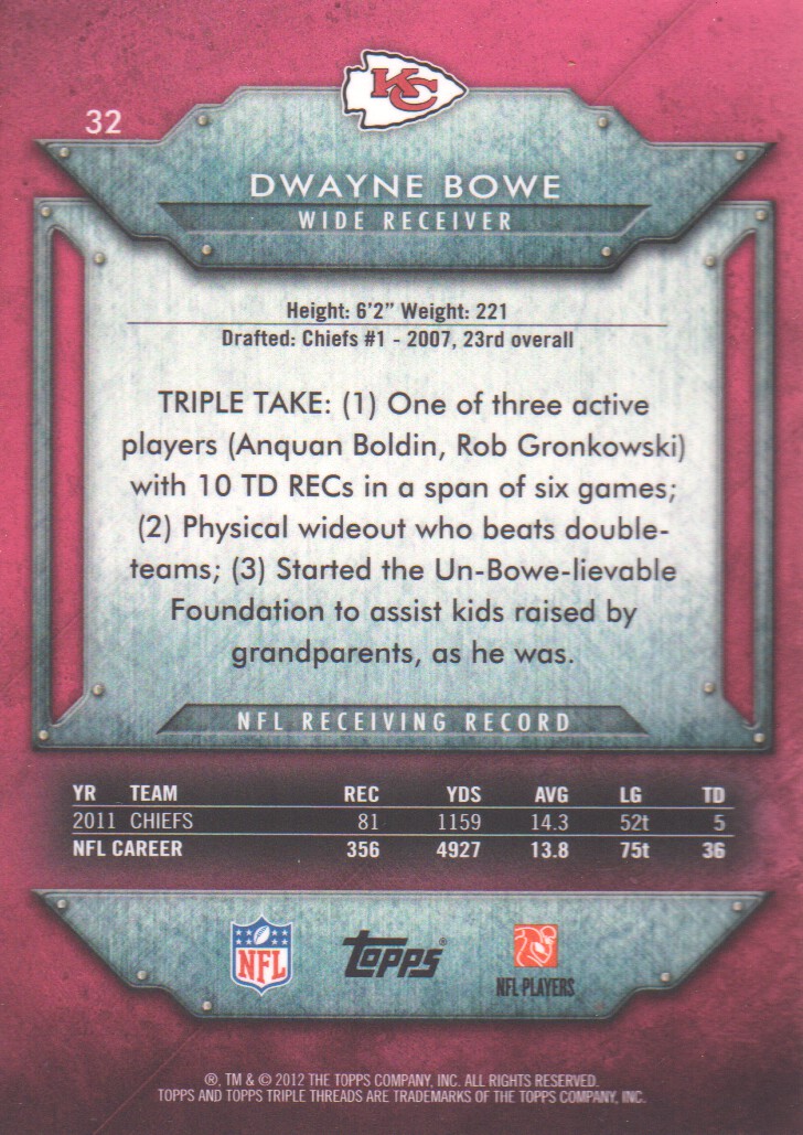 2012 Topps Triple Threads #32 Dwayne Bowe back image