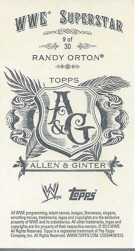 2012 Topps Heritage WWE Allen and Ginter #9 Randy Orton back image
