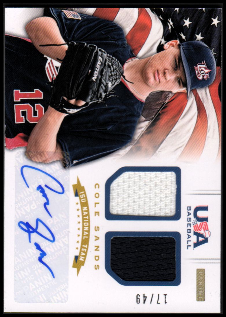 2012 USA Baseball 15U National Team Dual Jerseys Signatures #18 Cole Sands