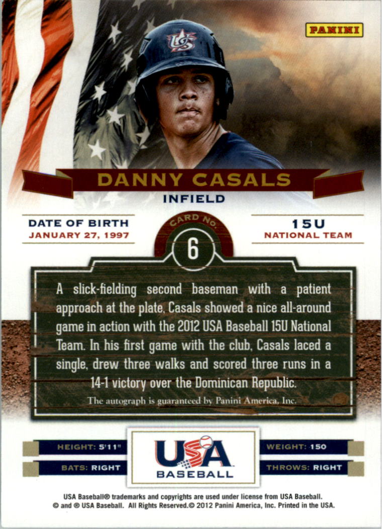 2012 USA Baseball 15U National Team Profile Signatures #6 Danny Casals back image