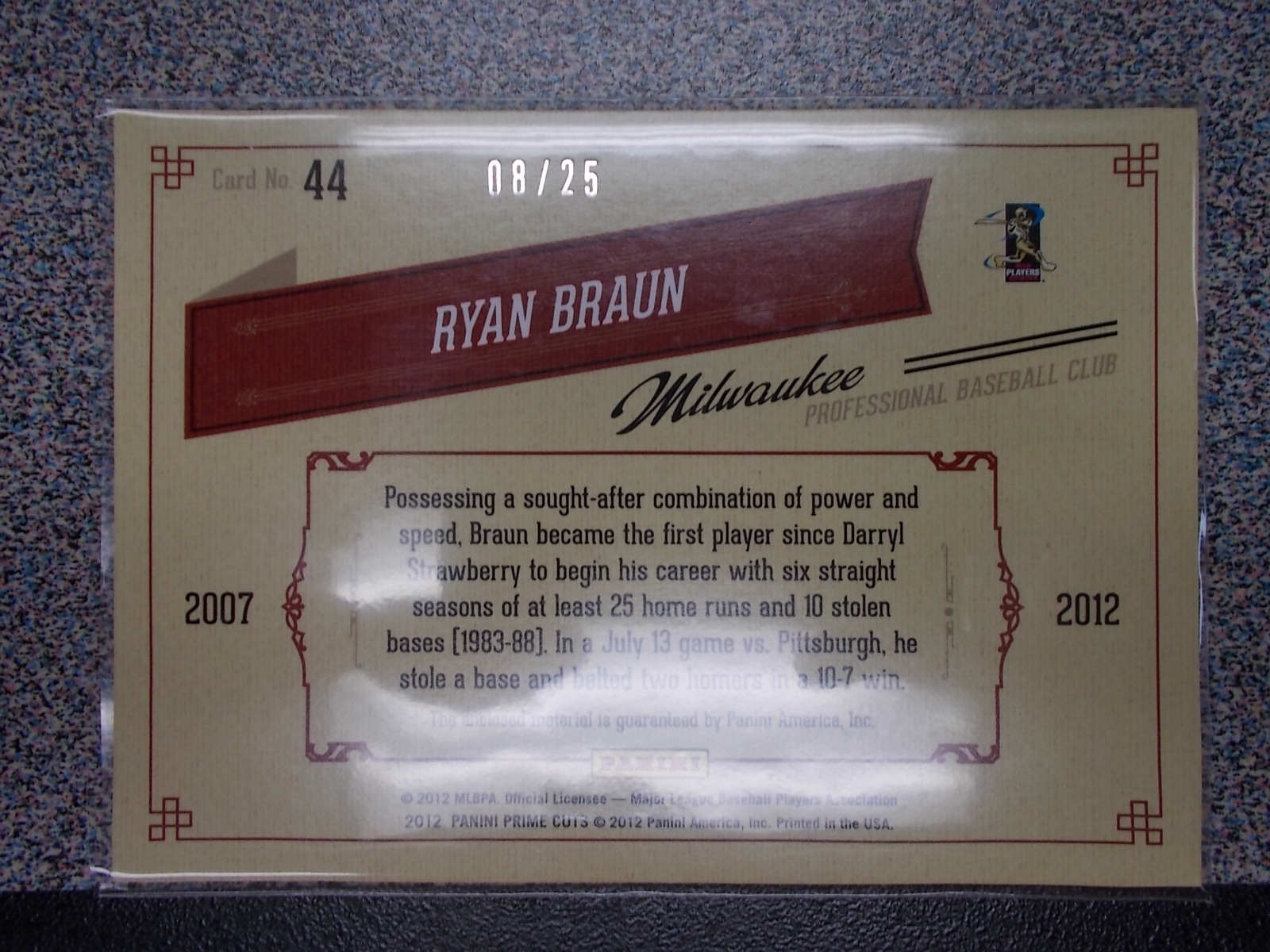 2012 Prime Cuts Timeline Materials Custom Nicknames #44 Ryan Braun/25 back image