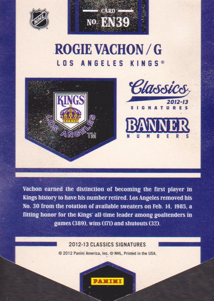 2012-13 Classics Signatures Banner Numbers #39 Rogie Vachon back image