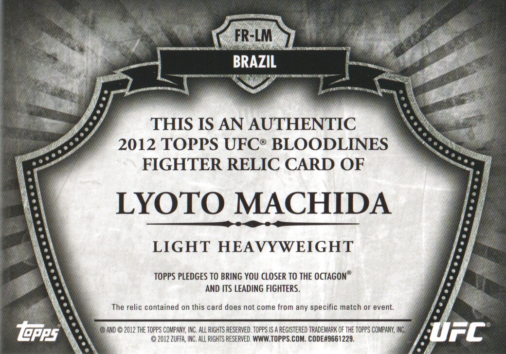 2012 Topps UFC Bloodlines Fighter Relics #FRLM Lyoto Machida back image