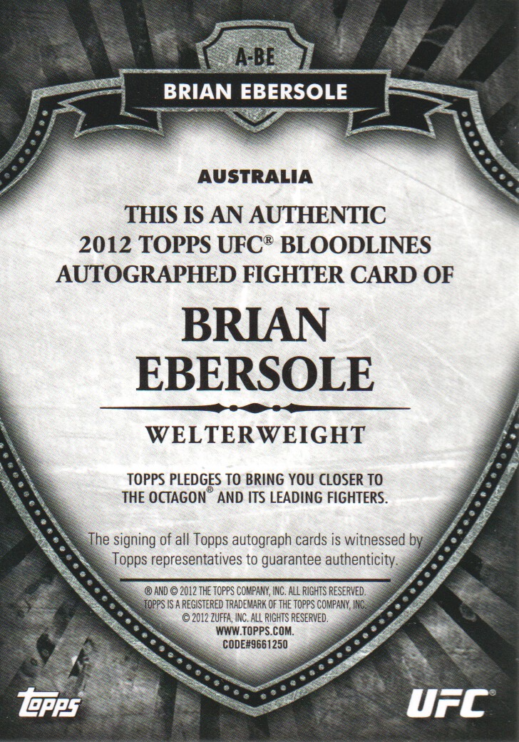 2012 Topps UFC Bloodlines Autographs #ABE Brian Ebersole/449 back image