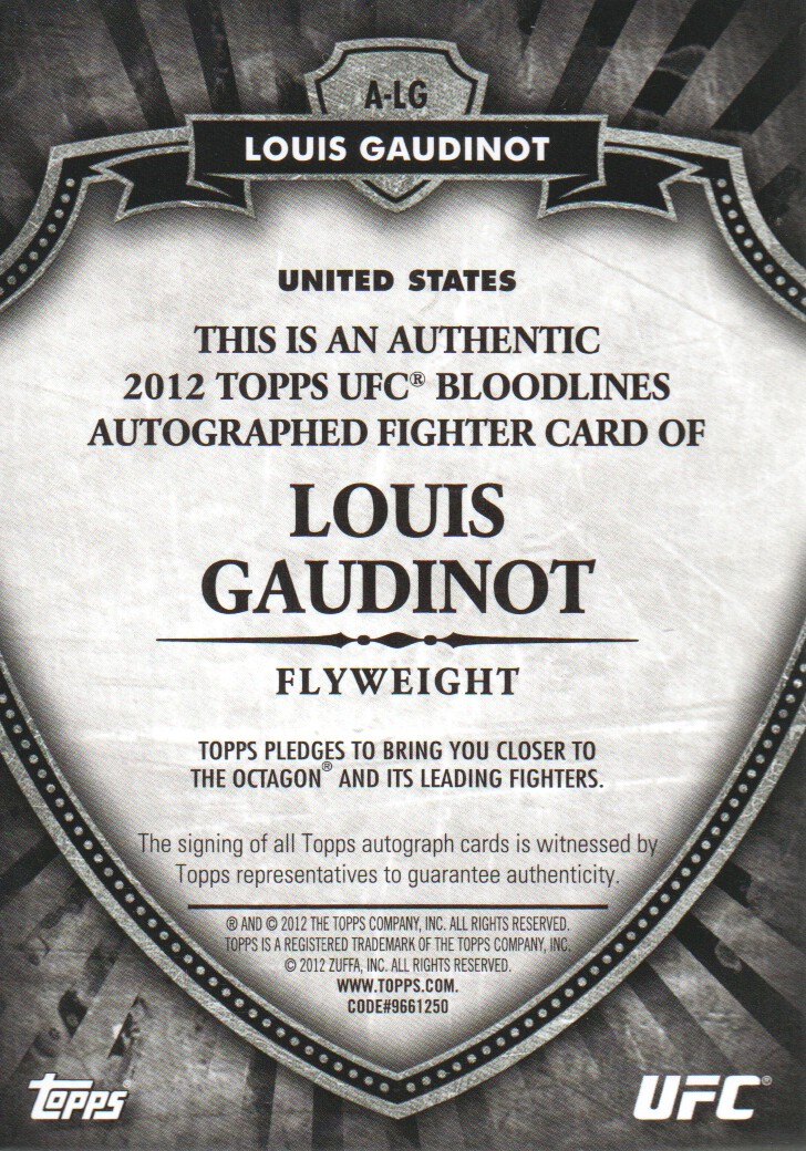 2012 Topps UFC Bloodlines Autographs #ALG Louis Gaudinot/449 back image