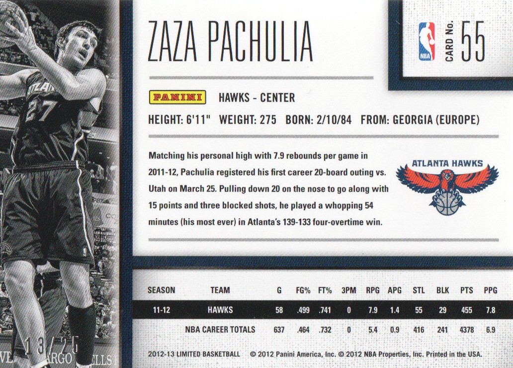 2012-13 Limited Gold Spotlight #55 Zaza Pachulia back image