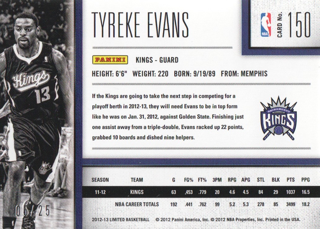 2012-13 Limited Gold Spotlight #150 Tyreke Evans back image
