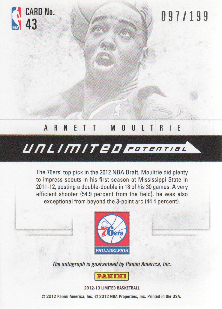 2012-13 Limited Unlimited Potential Signatures #43 Arnett Moultrie/199 back image