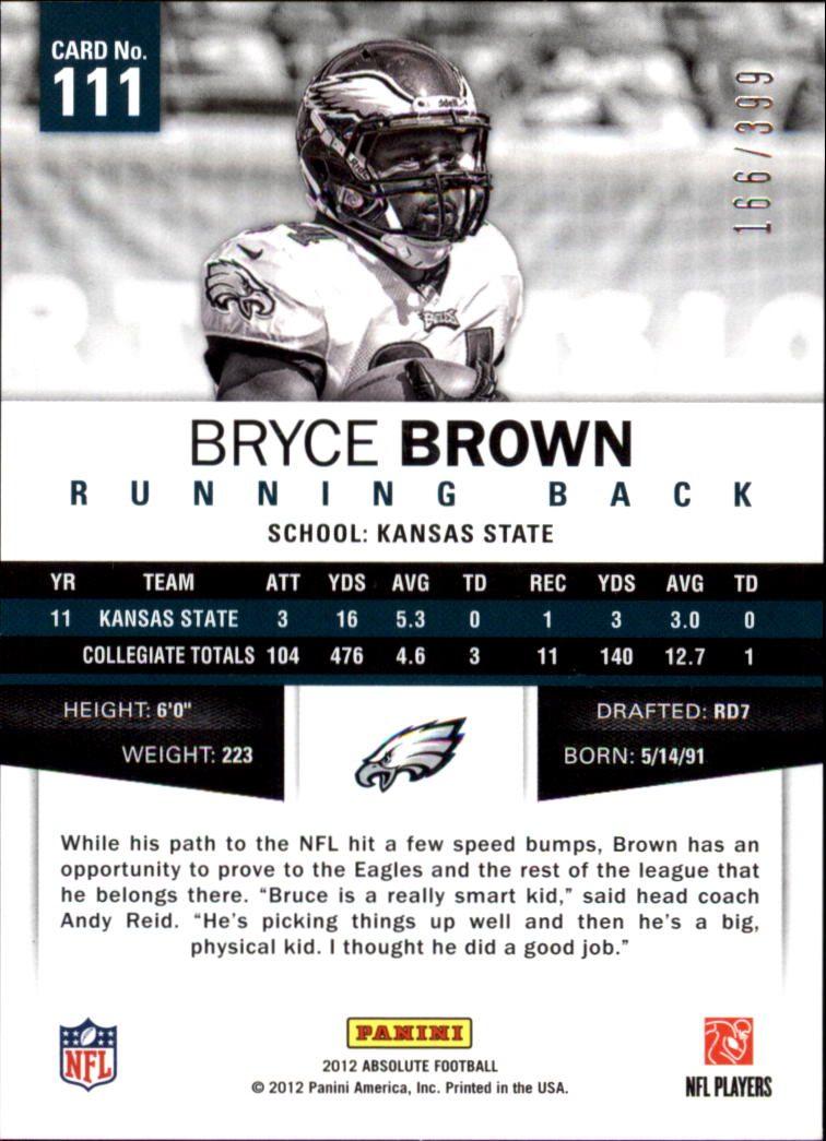 2012 Absolute #111 Bryce Brown RC back image