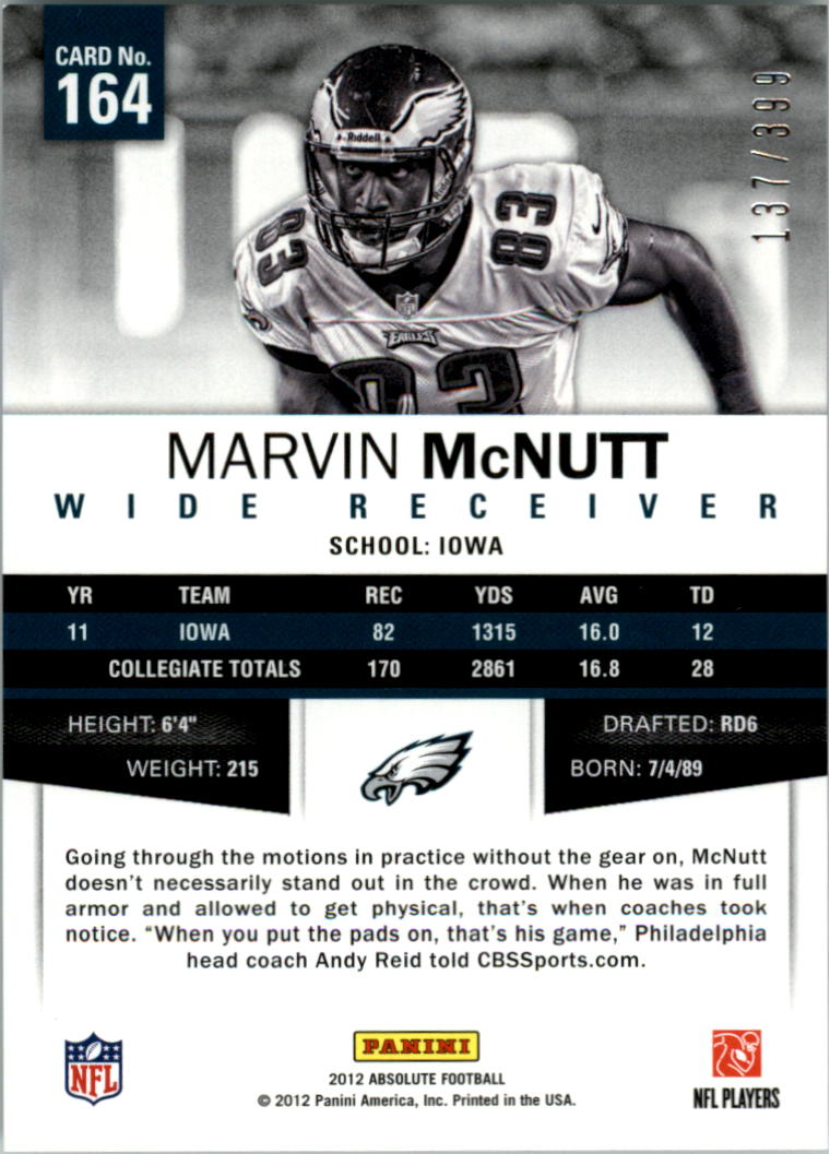 2012 Absolute #164 Marvin McNutt RC back image