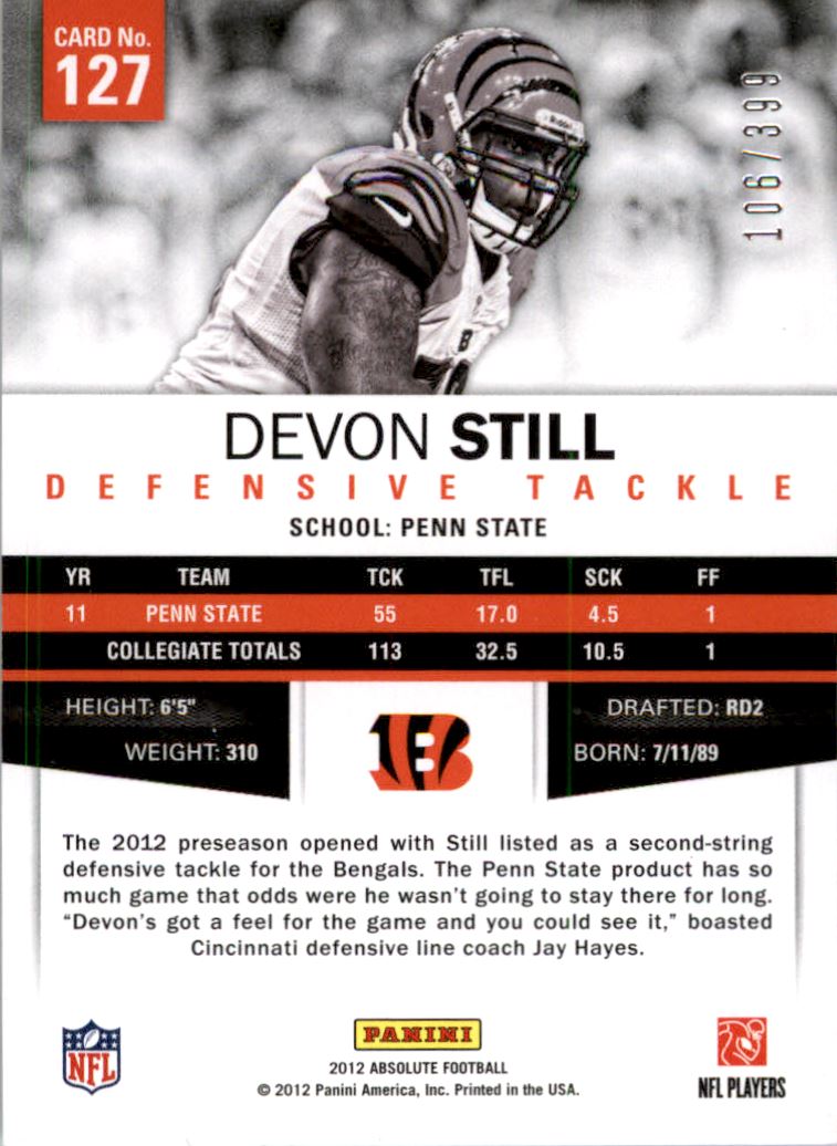 2012 Absolute Retail #127 Devon Still RC back image