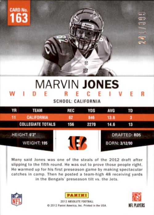 2012 Absolute Retail #163 Marvin Jones RC back image
