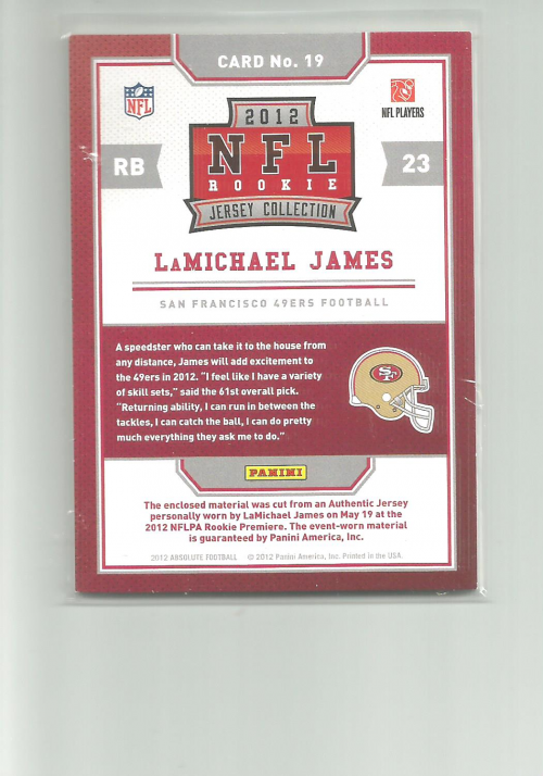2012 Absolute Rookie Jersey Collection #19 LaMichael James back image