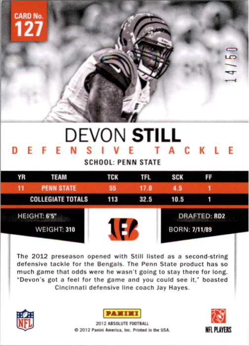 2012 Absolute Spectrum Silver #127 Devon Still back image