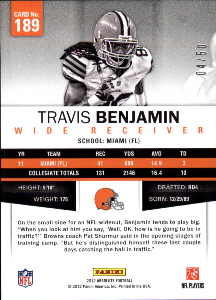 2012 Absolute Spectrum Silver #189 Travis Benjamin back image