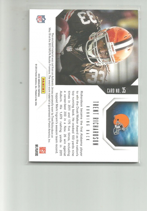 2012 Absolute Star Gazing Materials #35 Trent Richardson back image