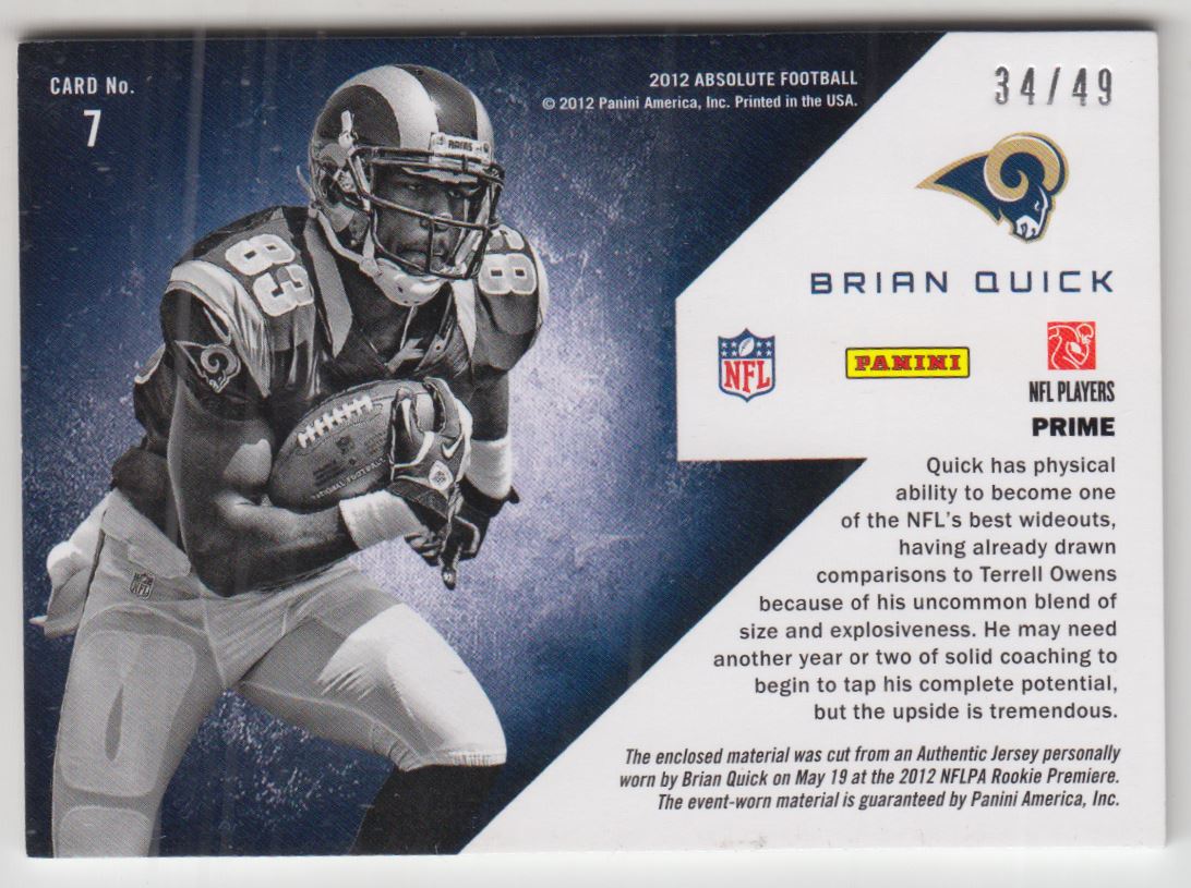2012 Absolute War Room Materials Prime #7 Brian Quick back image