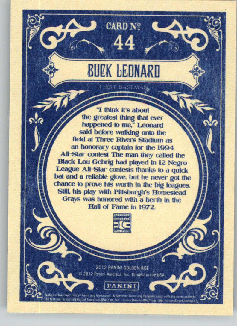 2012 Panini Golden Age #44 Buck Leonard back image