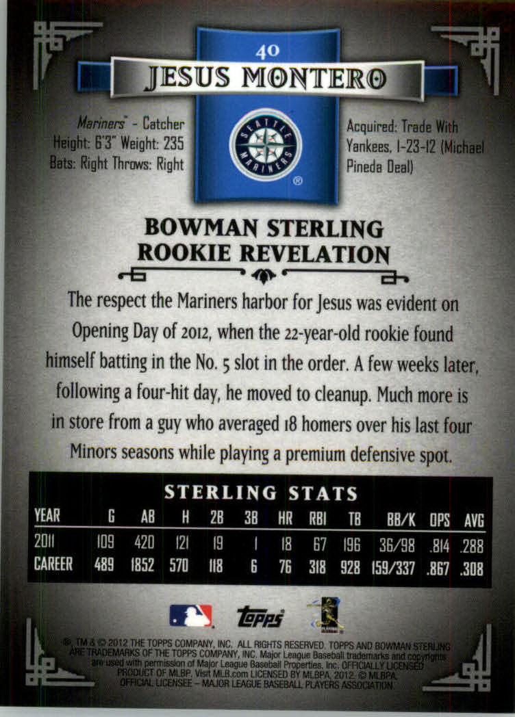 2012 Bowman Sterling #40 Jesus Montero RC back image