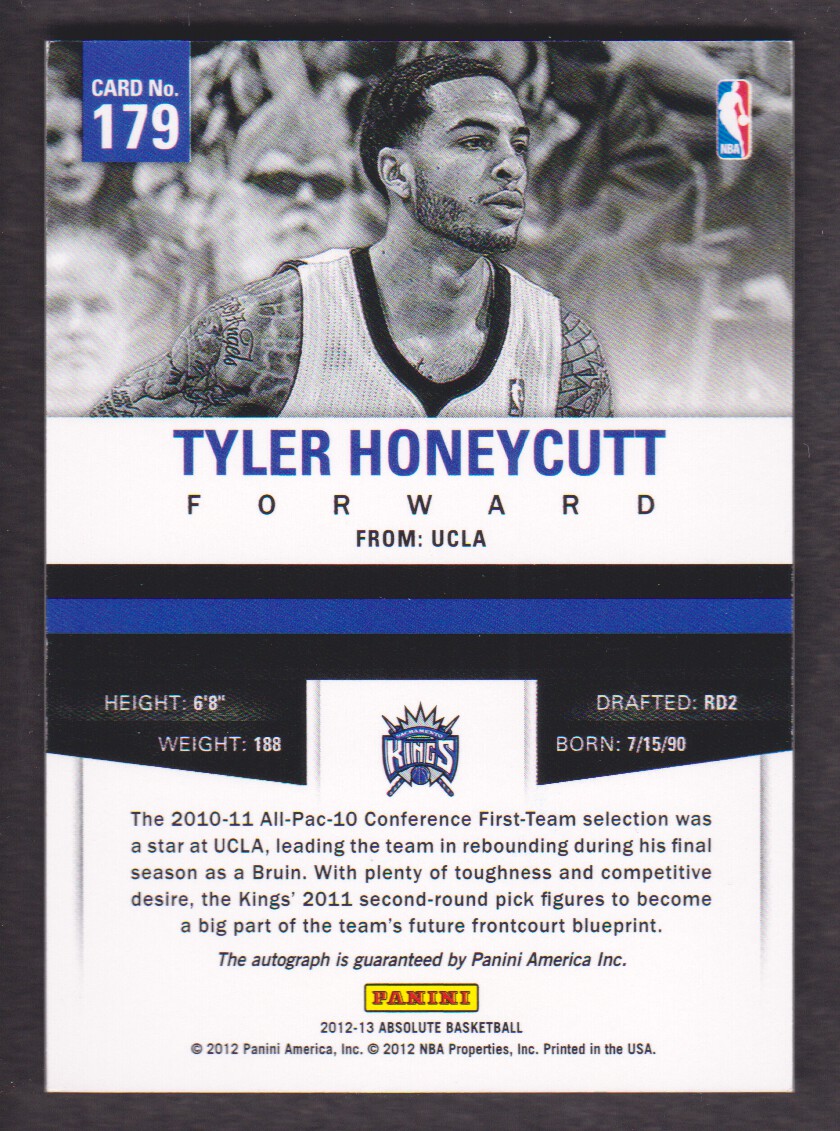 2012-13 Absolute #179 Tyler Honeycutt AU/399 RC back image
