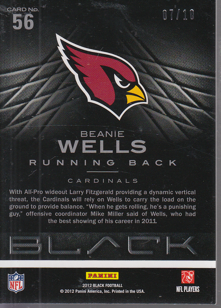 2012 Panini Black Black #56 Beanie Wells back image