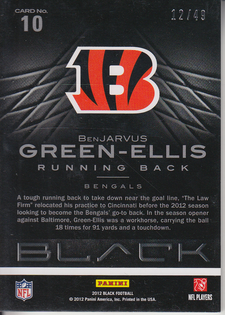 2012 Panini Black Gold #10 BenJarvus Green-Ellis back image