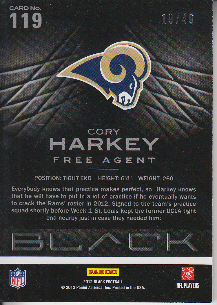 2012 Panini Black Gold #119 Cory Harkey back image