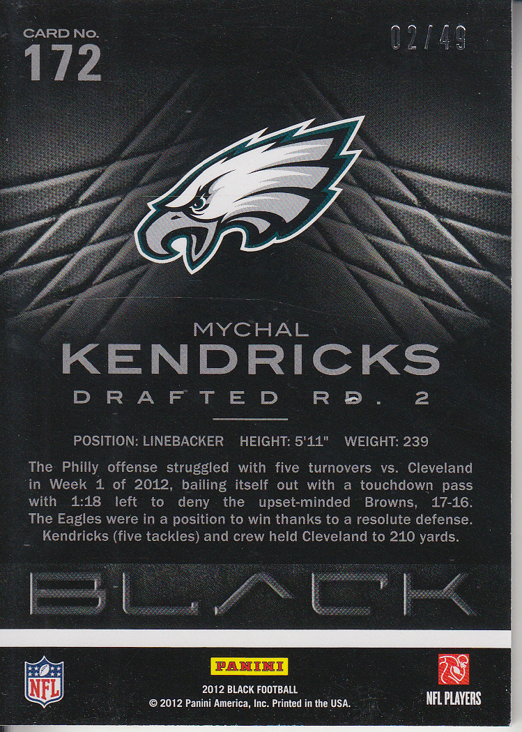 2012 Panini Black Gold #172 Mychal Kendricks back image