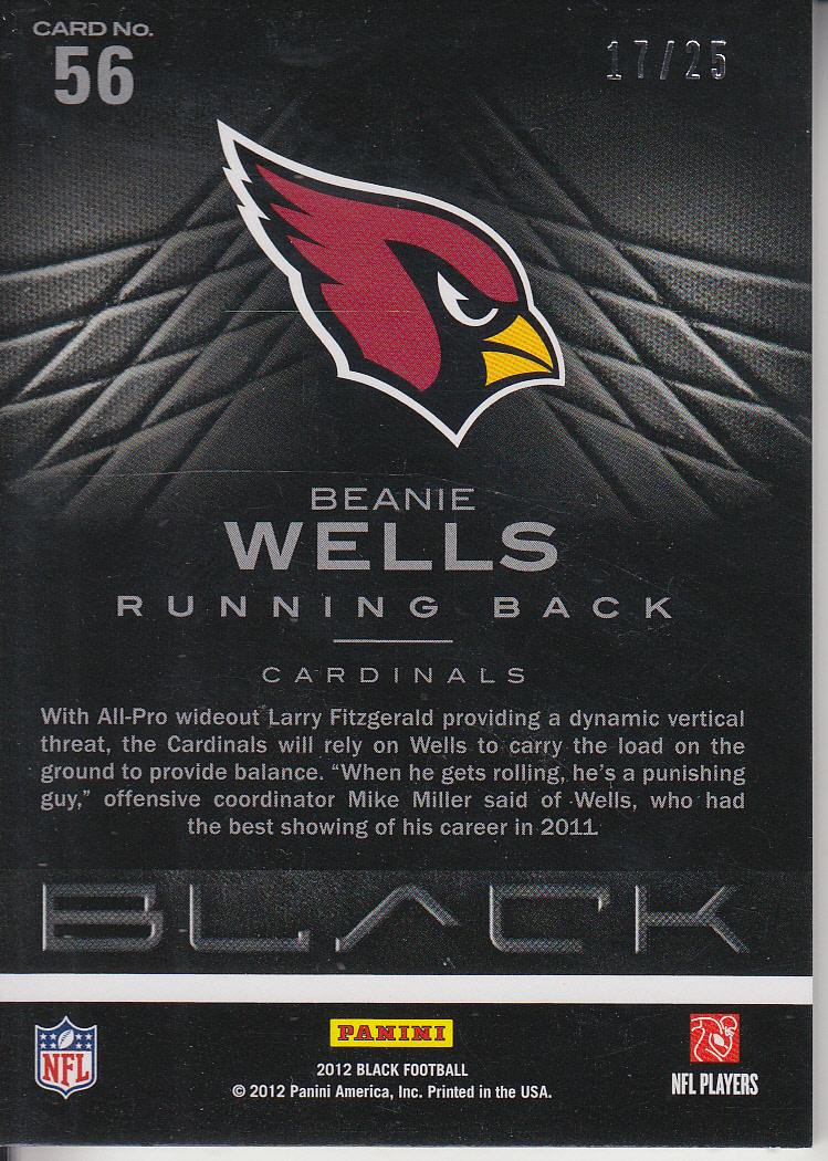 2012 Panini Black Platinum #56 Beanie Wells back image