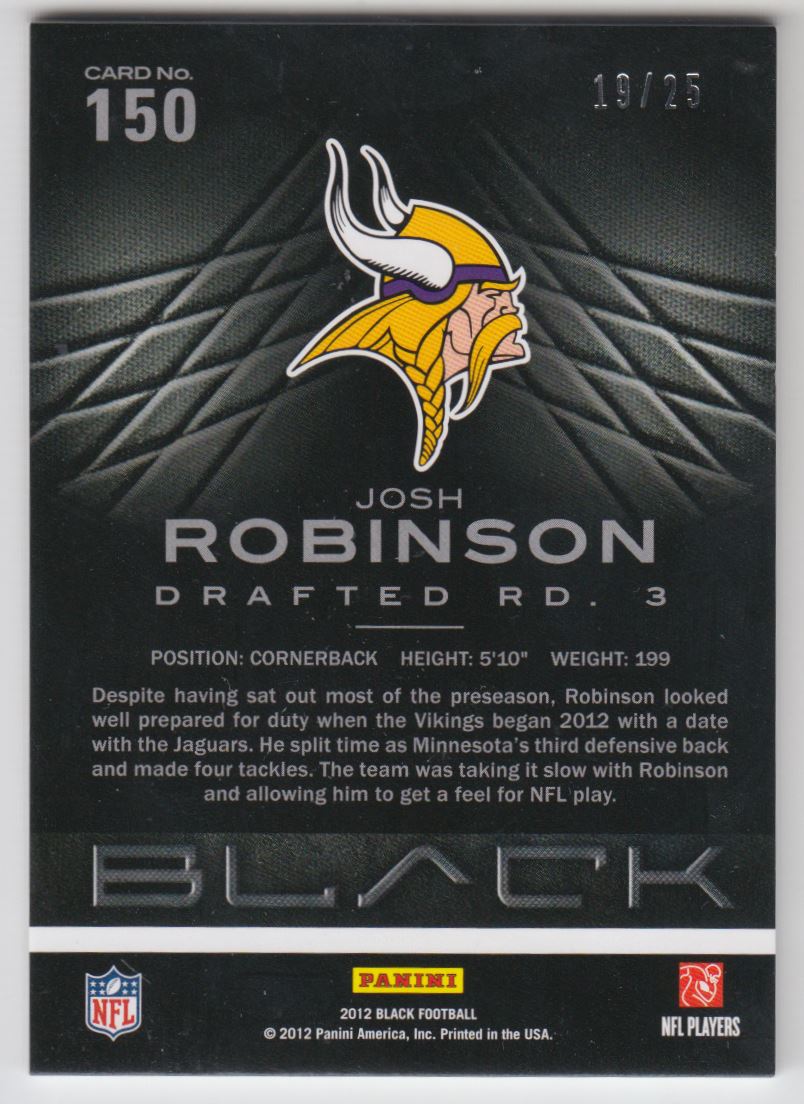 2012 Panini Black Platinum #150 Josh Robinson back image