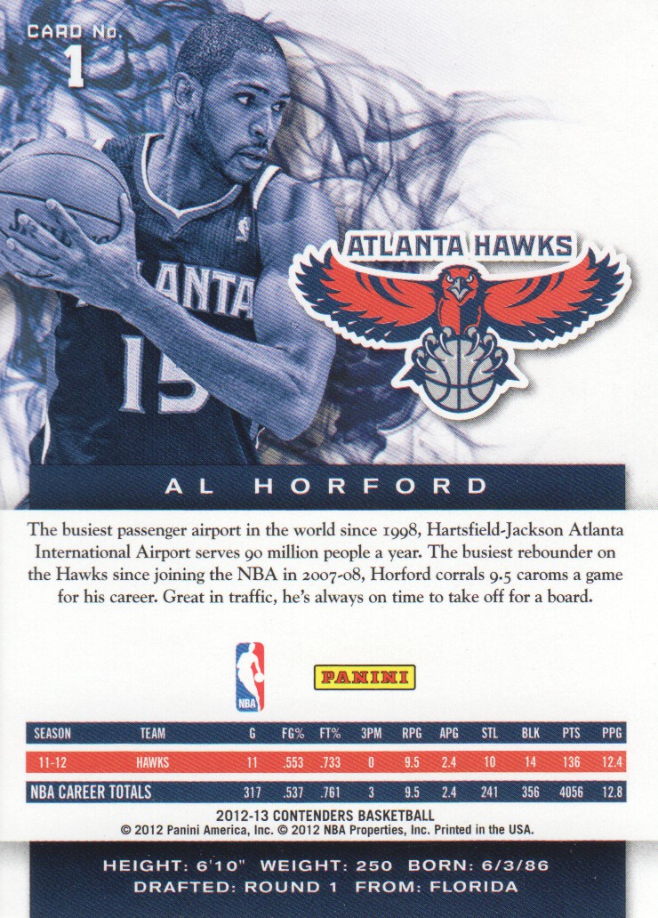 2012-13 Panini Contenders #1 Al Horford back image