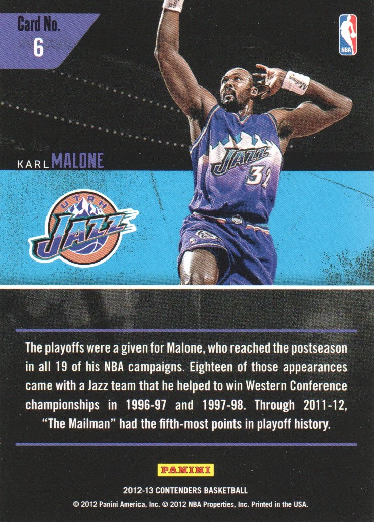 2012-13 Panini Contenders Playoff Contenders #6 Karl Malone back image