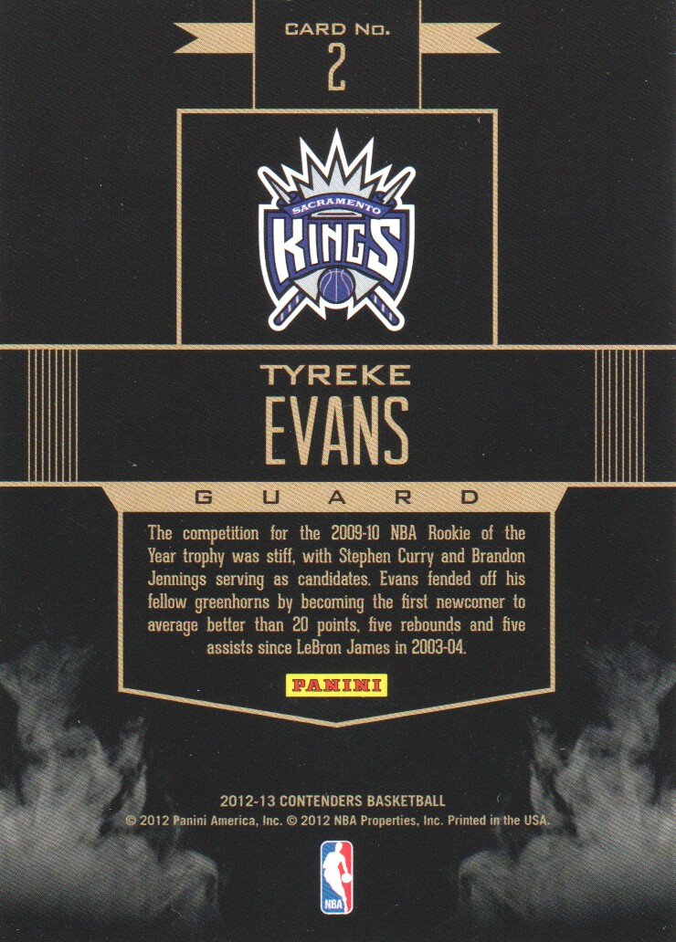 2012-13 Panini Contenders Rookie Remembrance #2 Tyreke Evans back image