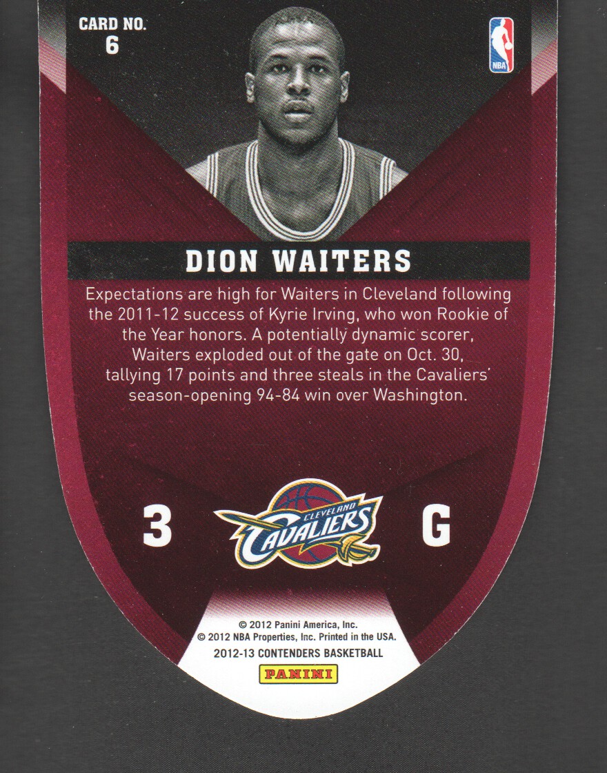 2012-13 Panini Contenders ROY Contenders #6 Dion Waiters back image