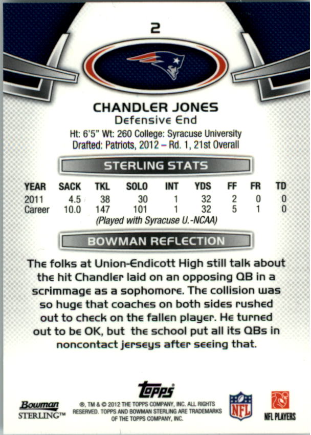 2012 Bowman Sterling #2 Chandler Jones RC back image