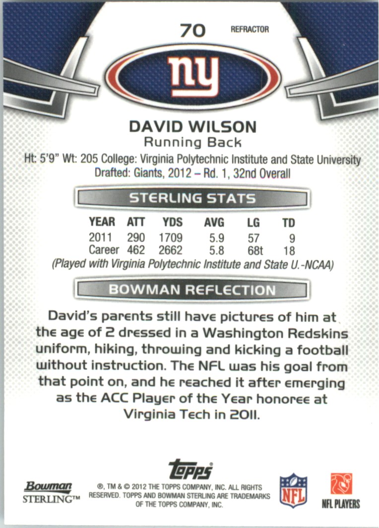 2012 Bowman Sterling Blue Refractors #70 David Wilson