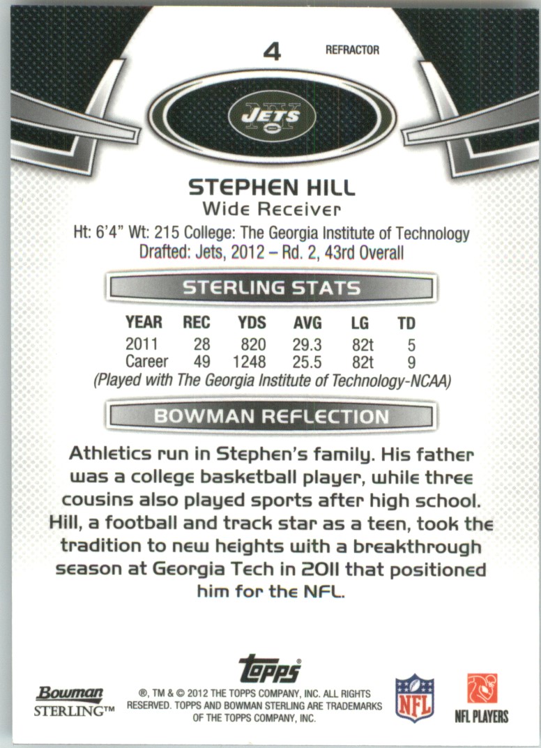 2012 Bowman Sterling Black Refractors #4 Stephen Hill back image