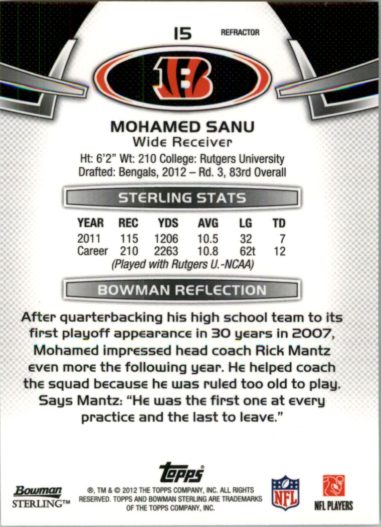 2012 Bowman Sterling Black Refractors #15 Mohamed Sanu back image