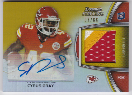 2012 Bowman Sterling Gold Refractors #BSARCGR Cyrus Gray JSY AU