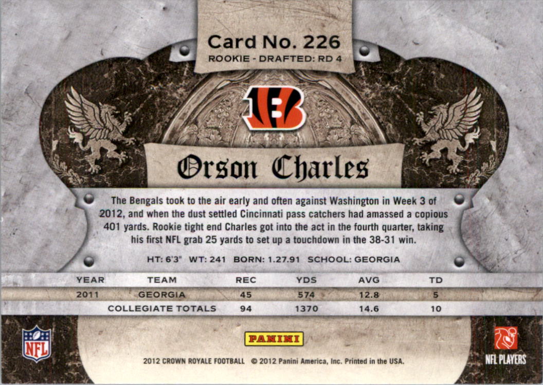 2012 Crown Royale Retail #226 Orson Charles RC back image